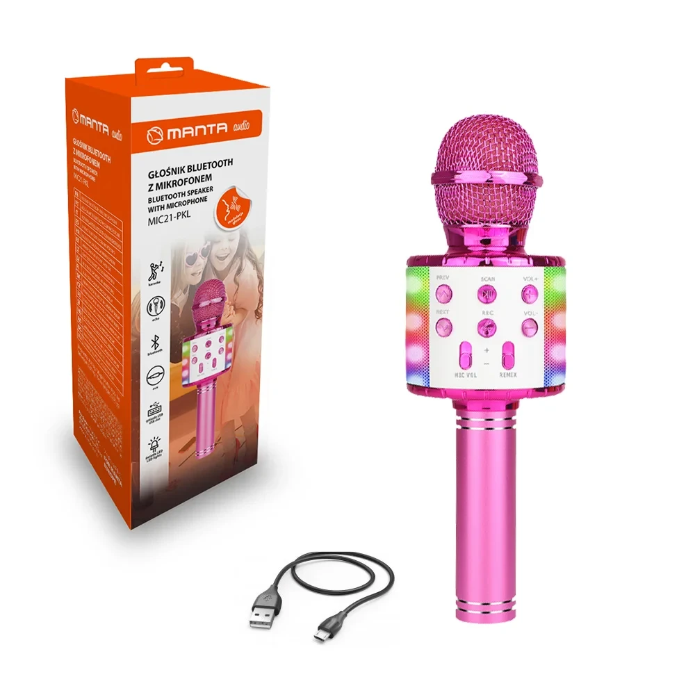 MANTA Mikrofonas su głośnikiem Bluetooth MIC21-PKL rožinė