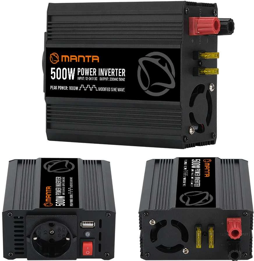 „Manta MPI500M“ galios keitiklis, 500 W / 1000 W, nuolatinės srovės į kintamąją srovę