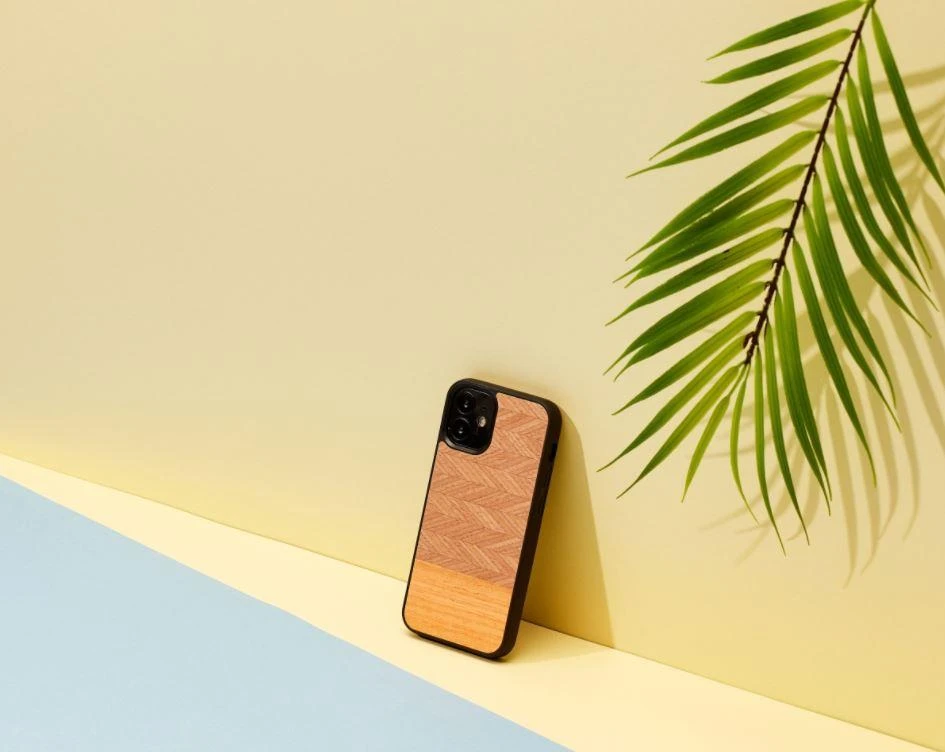 MAN&WOOD dėklas skirtas Apple iPhone 12 mini herringbone arancia juodos spalvos
