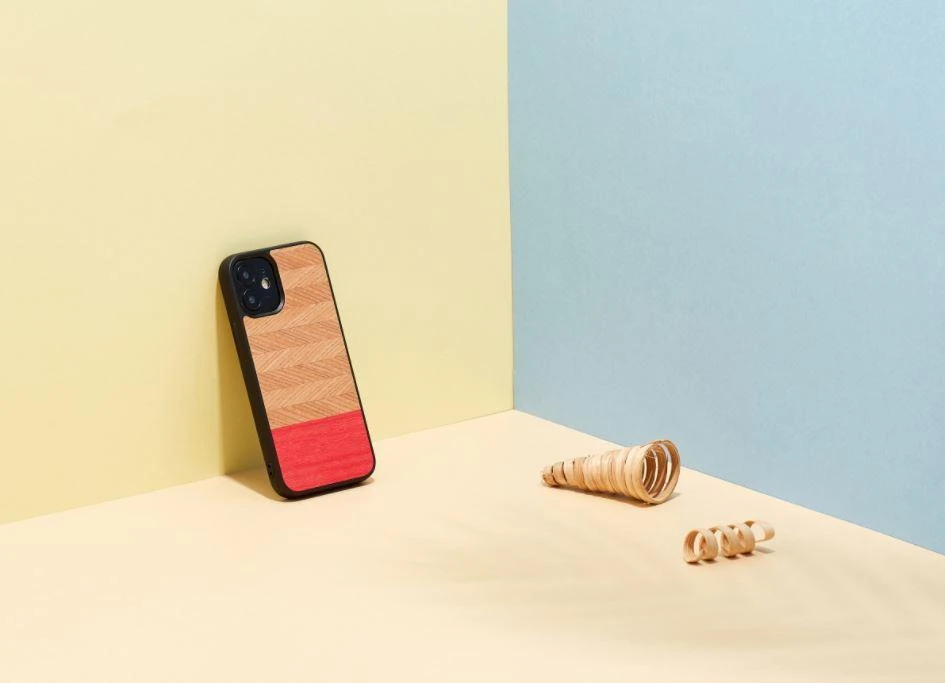 MAN&WOOD dėklas skirtas Apple iPhone 12 mini herringbone azalea juodos spalvos