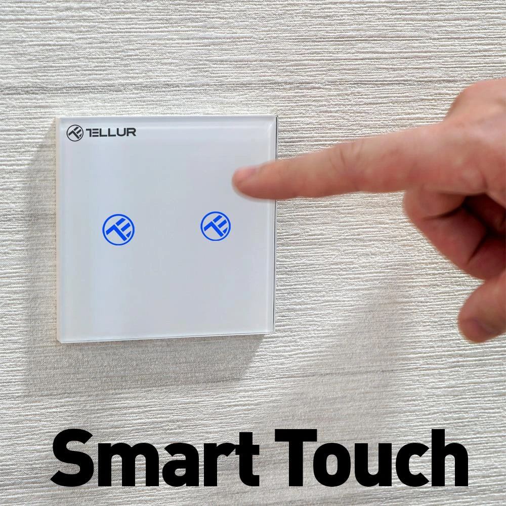 „Tellur“ išmanusis WiFi jungiklis, SS2N, 2 prievadai, 1800 W, Baltas