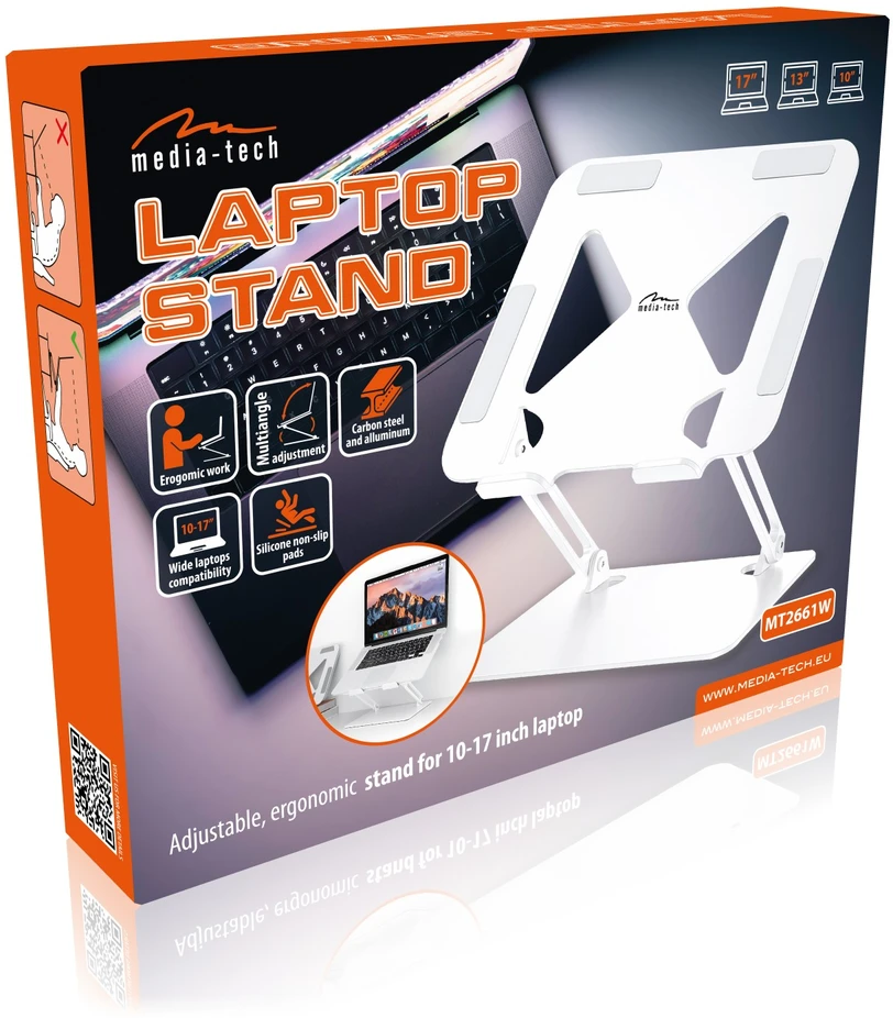MEDIA-TECH Nešiojamas kompiuteris Stand – Nešiojamas kompiuteris Stand MT2661W (baltas)
