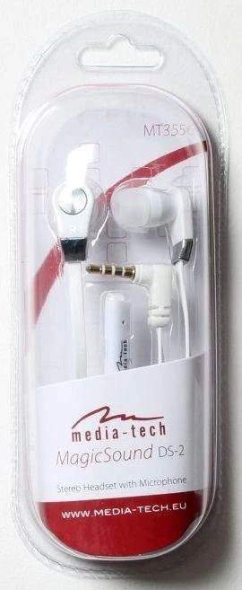 Į ausis įkišamos ausinės su mikrofonu Media-Tech Magicsound DS-2 MT3556W, baltos