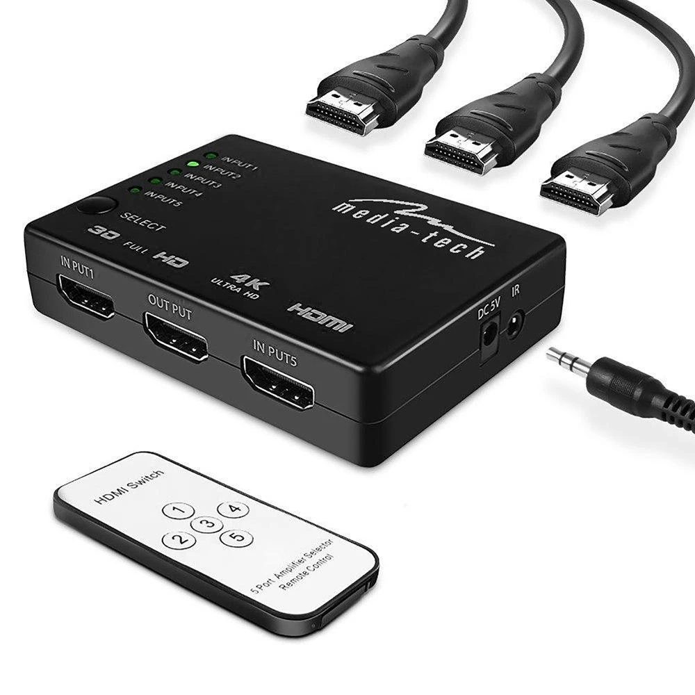 HDMI daliklis Media-Tech 5xHDMI SWITCH 4K MT5207 su distanciniu pultu
