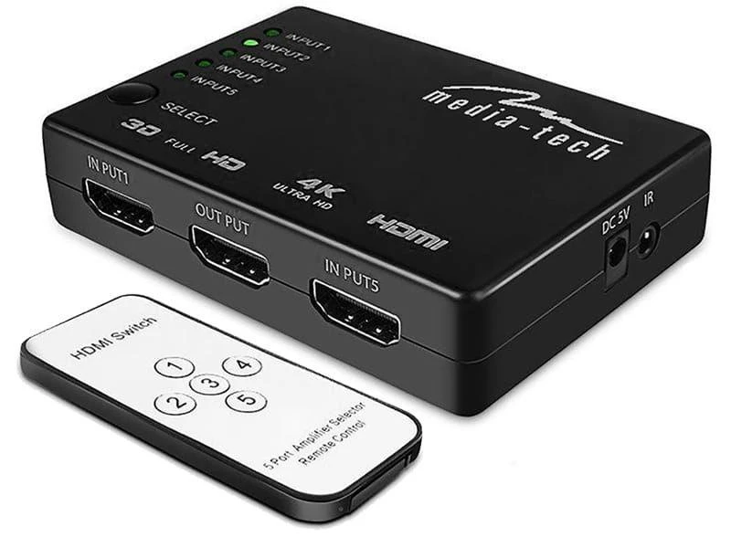 HDMI daliklis Media-Tech 5xHDMI SWITCH 4K MT5207 su distanciniu pultu