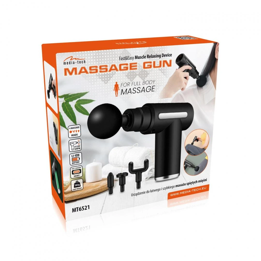 Masažuoklis Media-Tech MASSAGE GUN MT6521 - Greitas ir efektyvus raumenų atpalaidavimo įrenginys
