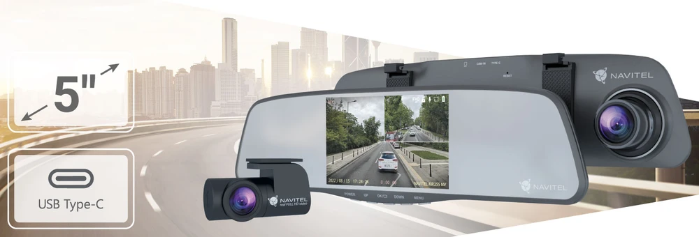 Navitel | Išmanusis galinio vaizdo veidrodėlis su DVR | MR255NV | IPS ekranas 5 colių; 960x480 | Žemėlapiai pridedami
