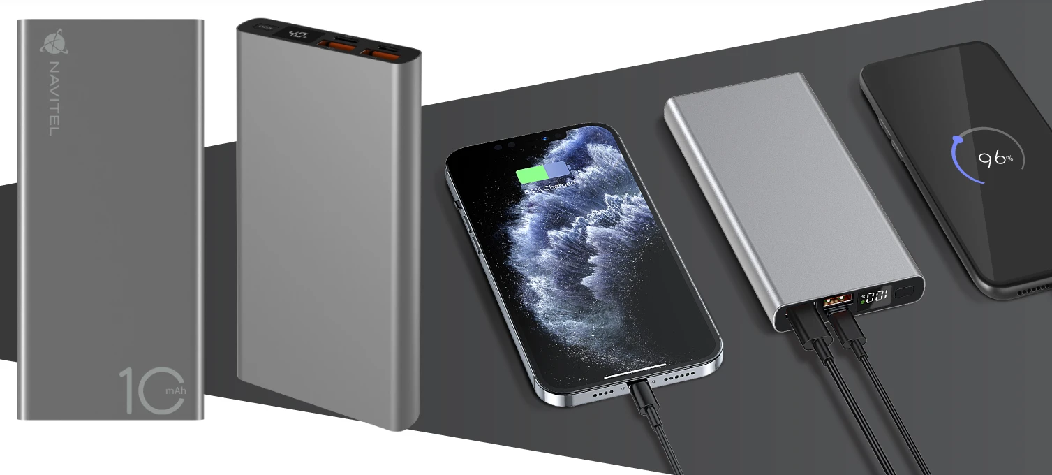 Navitel | Portable Charger | PWR10 AL Sidabrinis | USB-A, USB-C | Lithium-ion