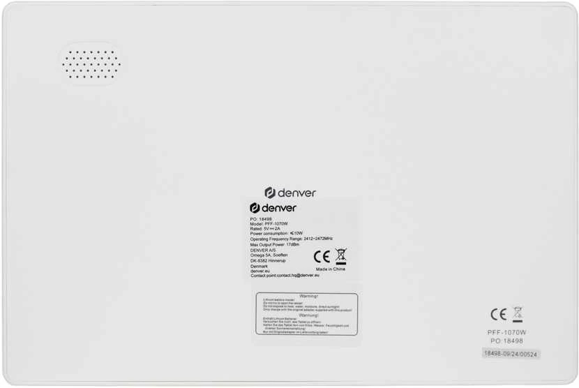 DNV Denver PFF-1070W skaitmeninis nuotraukų rėmelis Balta 25,6 cm (10.1″) Lietimui jautrus ekranas „Wi-Fi“