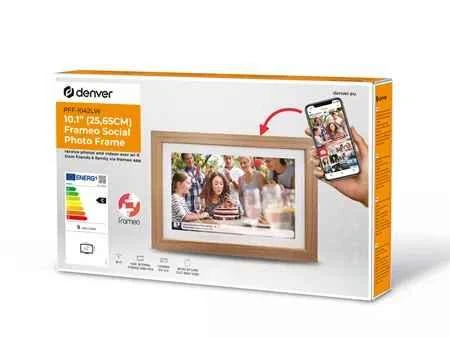 FRAMEO skaitmeninis nuotraukų rėmelis su Wi-Fi, 15,6 colio, IPS, lietimui jautrus ekranas, 8 GB, Denver PFF-1542LW, šviesaus medžio spalvos