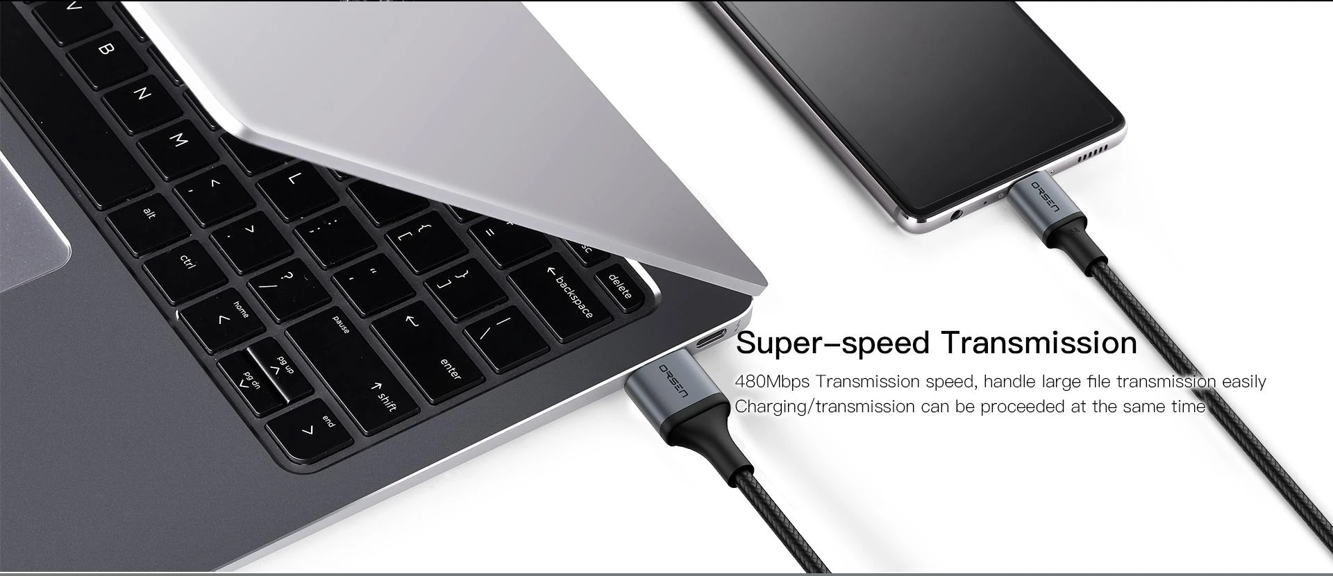Orsen Juodas 2 viename USB ir Type-C įkrovimo laidas, 1,5 m
