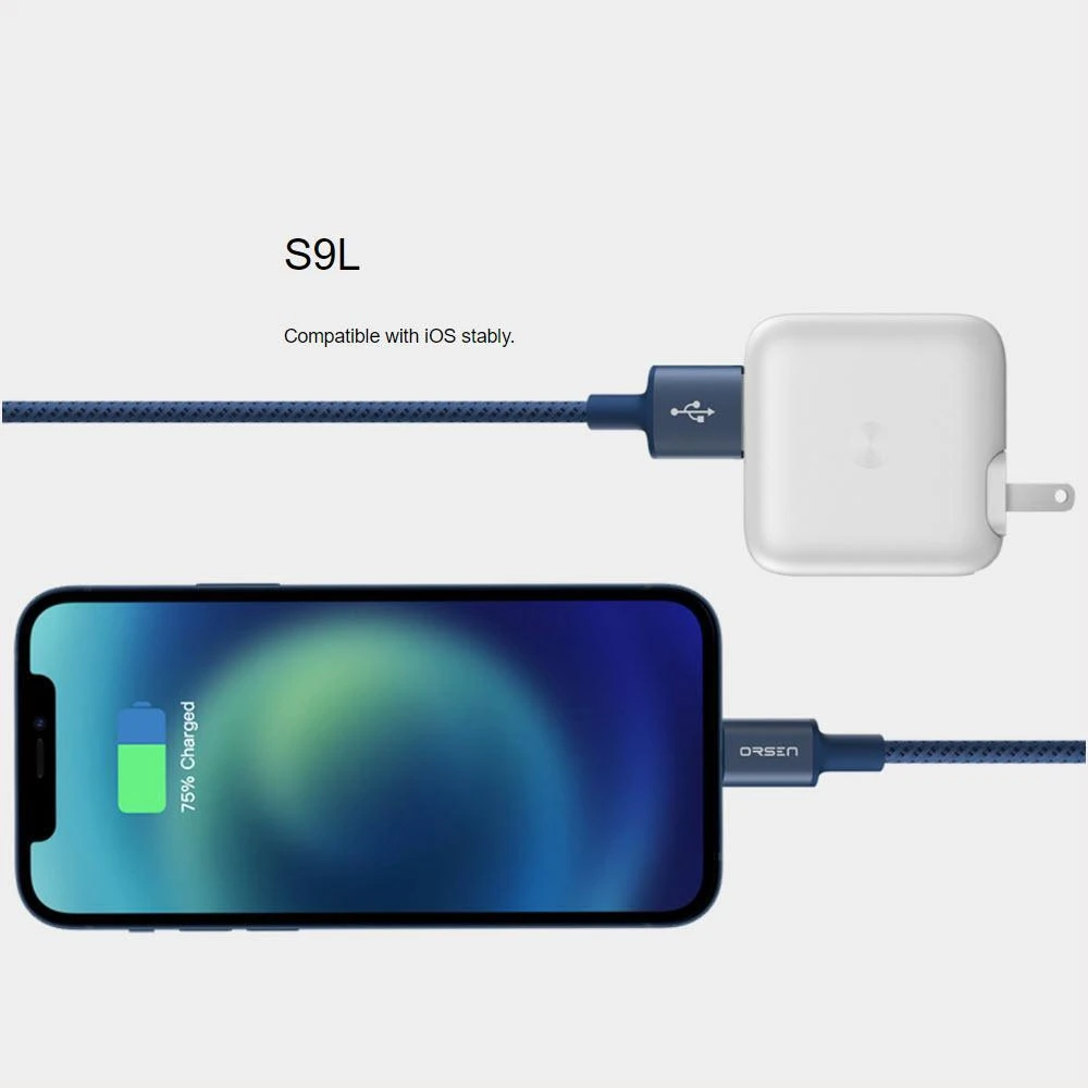 Orsen S9L USB A and Lightning 2.1A 1m juodas