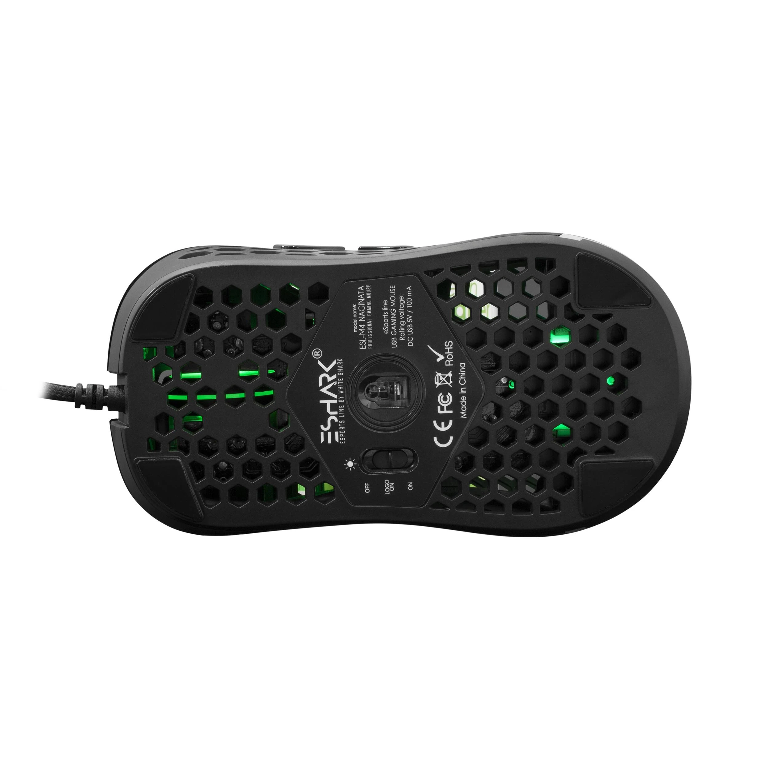 Itin lengva Žaidimų pelė eShark Naginata Black, 60g, Pixart PMW3389 jutiklis, su RGB pašvietimu
