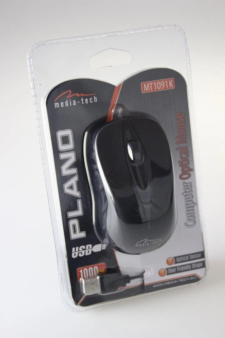 Itin ergonomiška optinė pelė Media-Tech PLANO MT1091K, USB jungtis, 800DPI, juoda