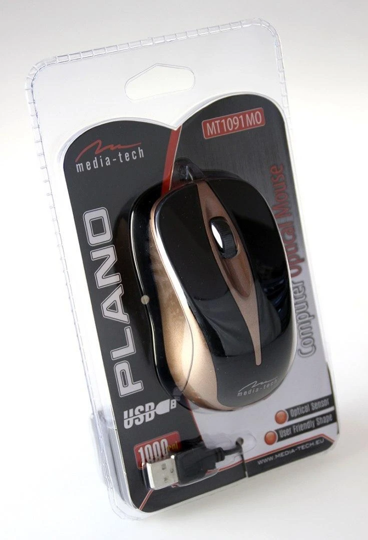 Itin ergonomiška optinė pelė Media-Tech PLANO MT1091MO, USB jungtis, 800DPI, ruda