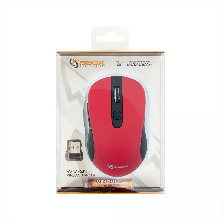 Sbox Technology SBOX Belaidė pelė, 6D, 1600 DPI, Raudona (WM-911R)