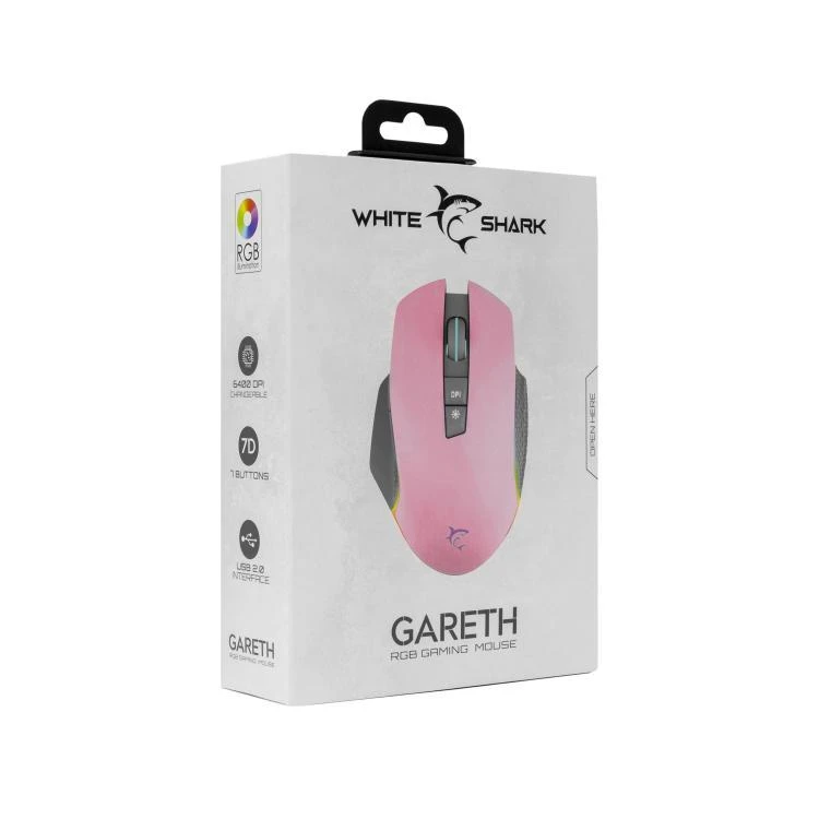 Žaidimų pelė White Shark Gareth Pink su RGB pašvietimu