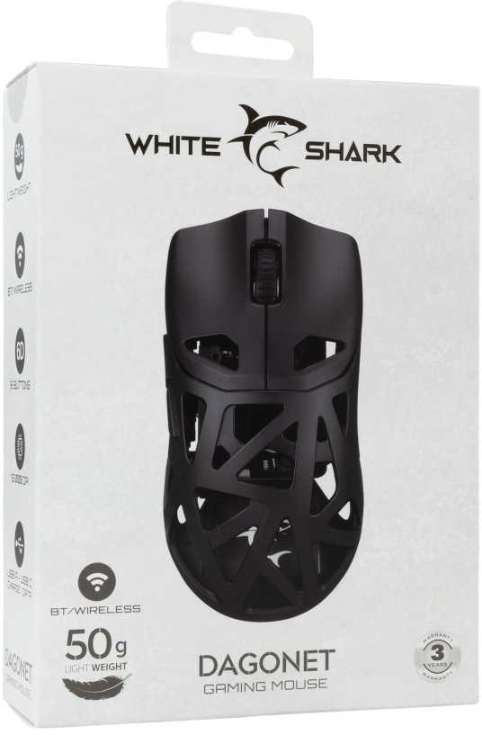 White Shark Baltas Shark Baltas Shark žaidimų pelė DAGONET, 6D, 12000/24000 (sw) dpi, juodos spalvos (WGM-5019)