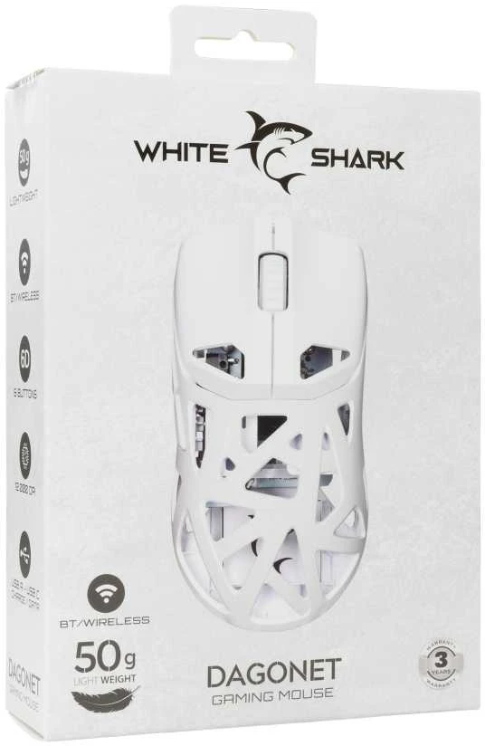 White Shark Baltas Shark Baltas Shark pelė žaidimams DAGONET, 6D, 12000/24000 (sw) dpi, Baltas (WGM-5019)