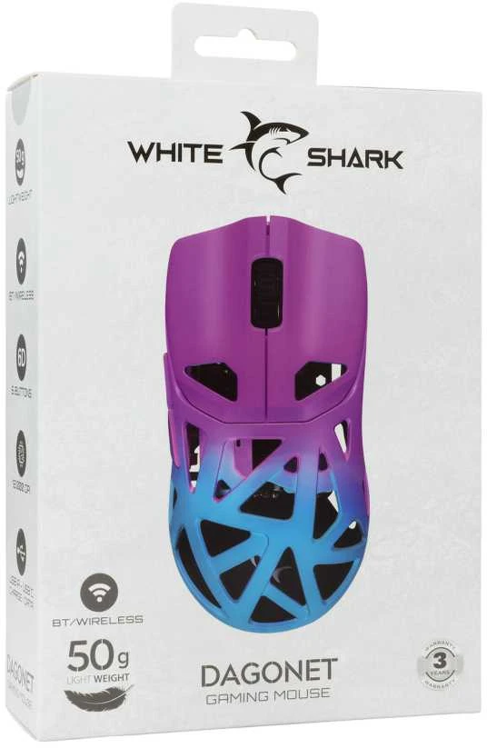 Pelė White Shark Baltas Shark Baltas Shark žaidimų ausinės DAGONET, 6D, 12000/24000 (sw) dpi, Mėlyna/Violetinė (WGM-5019)