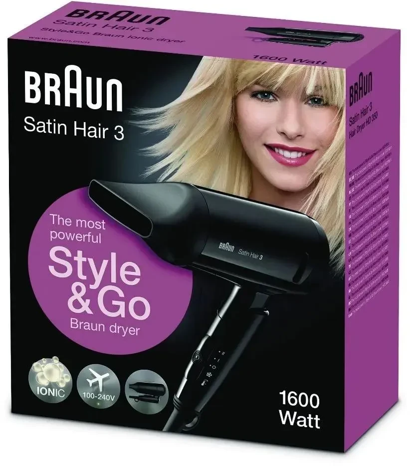 Plaukų Džiovintuvas - Braun Satin Hair 3 Style&Go 1600 W Juodas