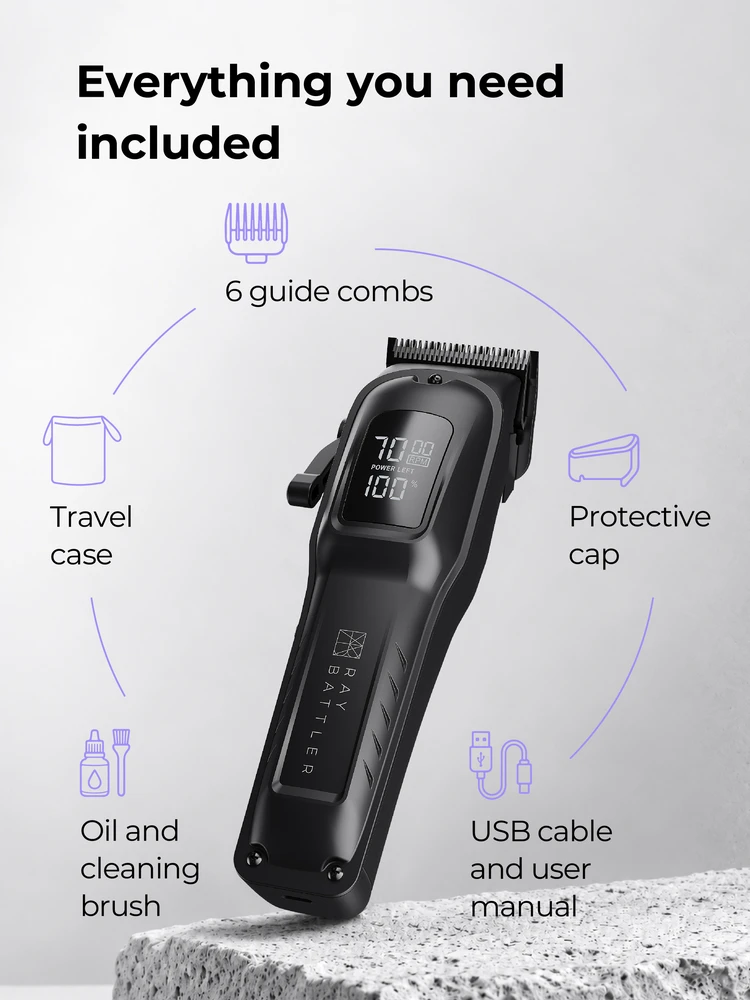 Ray Battler RB 6920 Hair Clipper + 6 Guide Combs