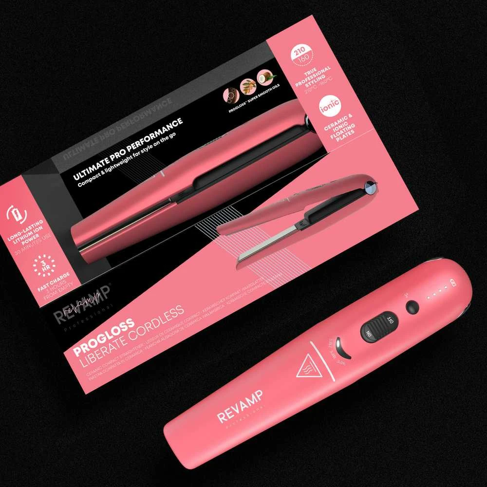 Revamp ST-1700PK-EB Progloss Liberate Cordless Ceramic Compact Plaukų tiesintuvas Rožinė
