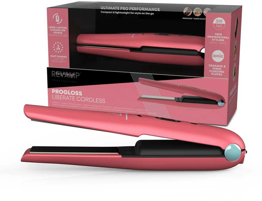 Revamp ST-1700PK-EB Progloss Liberate Cordless Ceramic Compact Plaukų tiesintuvas Rožinė