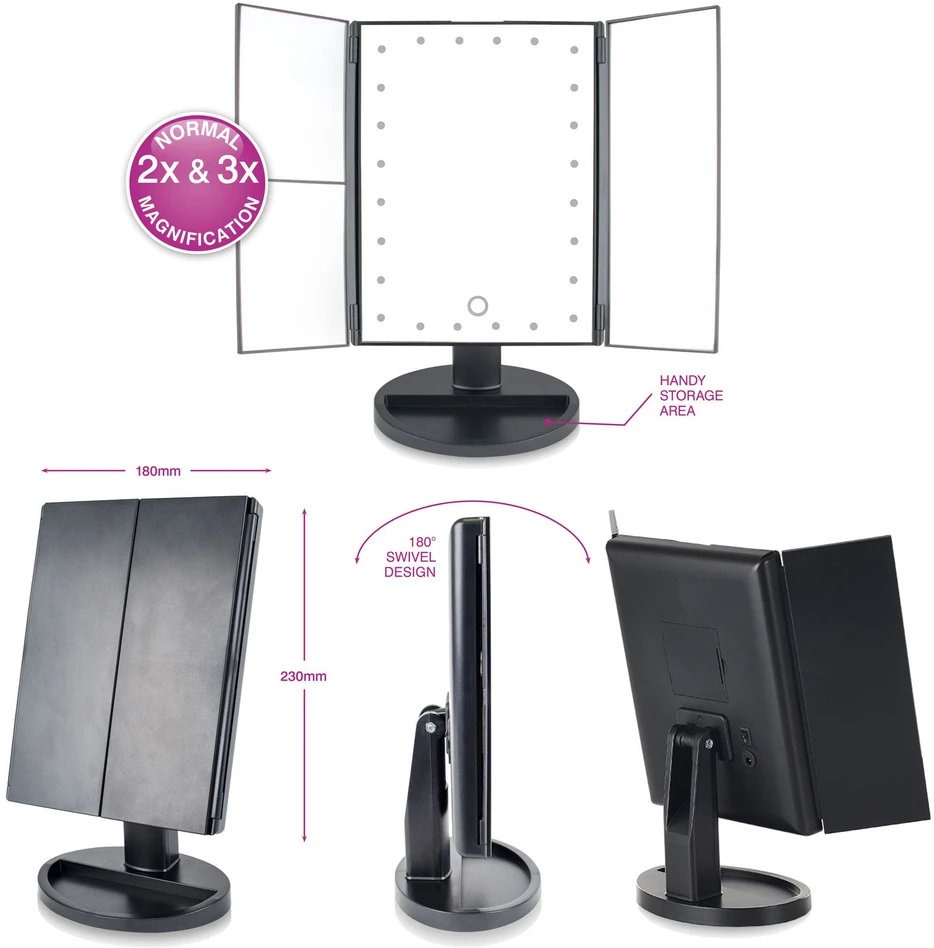 Kosmetinis veidrodis Rio 24 LED TOUCH DUOMENAMAS MAKEUP MIRROR (2X ir 3x) – MMFD