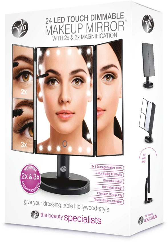 Kosmetinis veidrodis Rio 24 LED TOUCH DUOMENAMAS MAKEUP MIRROR (2X ir 3x) – MMFD