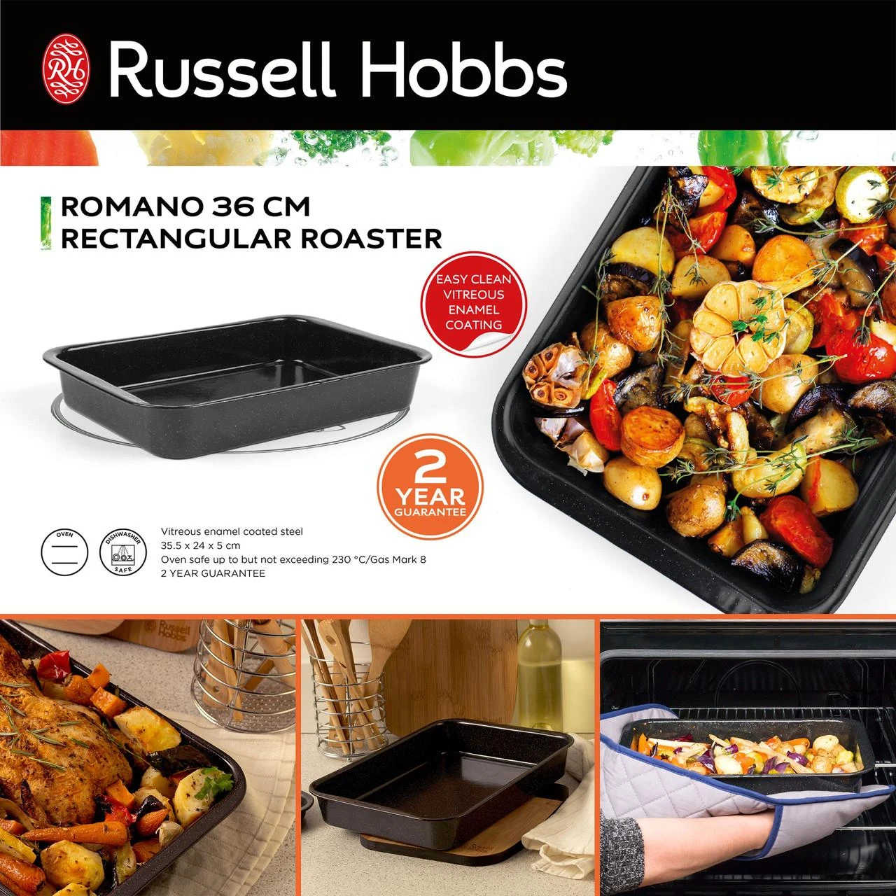 Russell Hobbs CW126112EU Romano 36 cm stačiakampė keptuvė