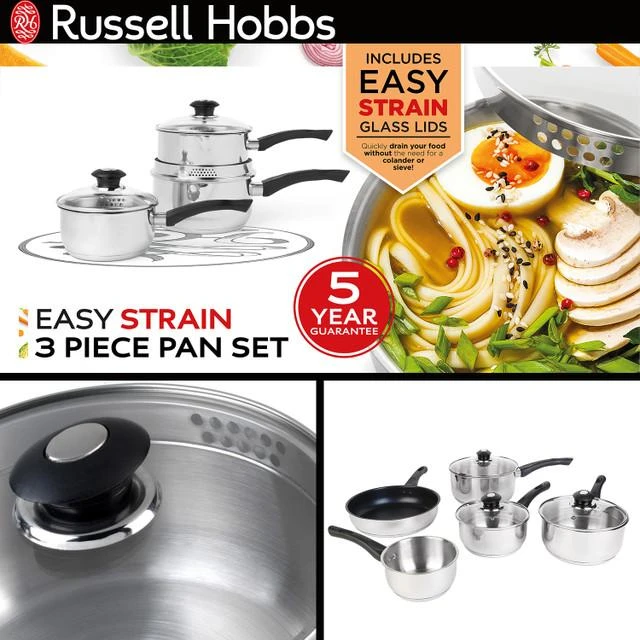 Russell Hobbs RH00542EU7 lengvai filtruojamų keptuvių rinkinys, 3 vnt.