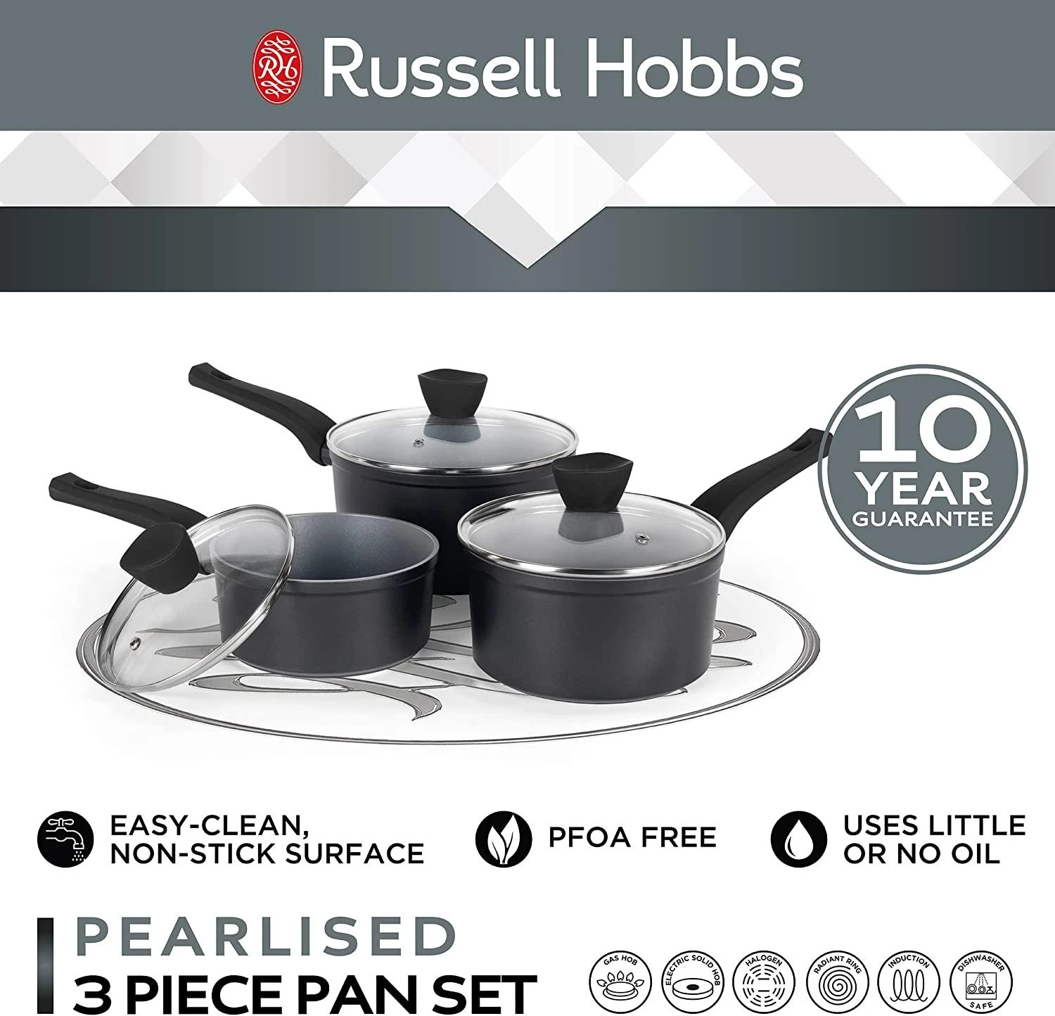 Russell Hobbs RH01706EU perlamutrinių puodų rinkinys, 3 vnt.
