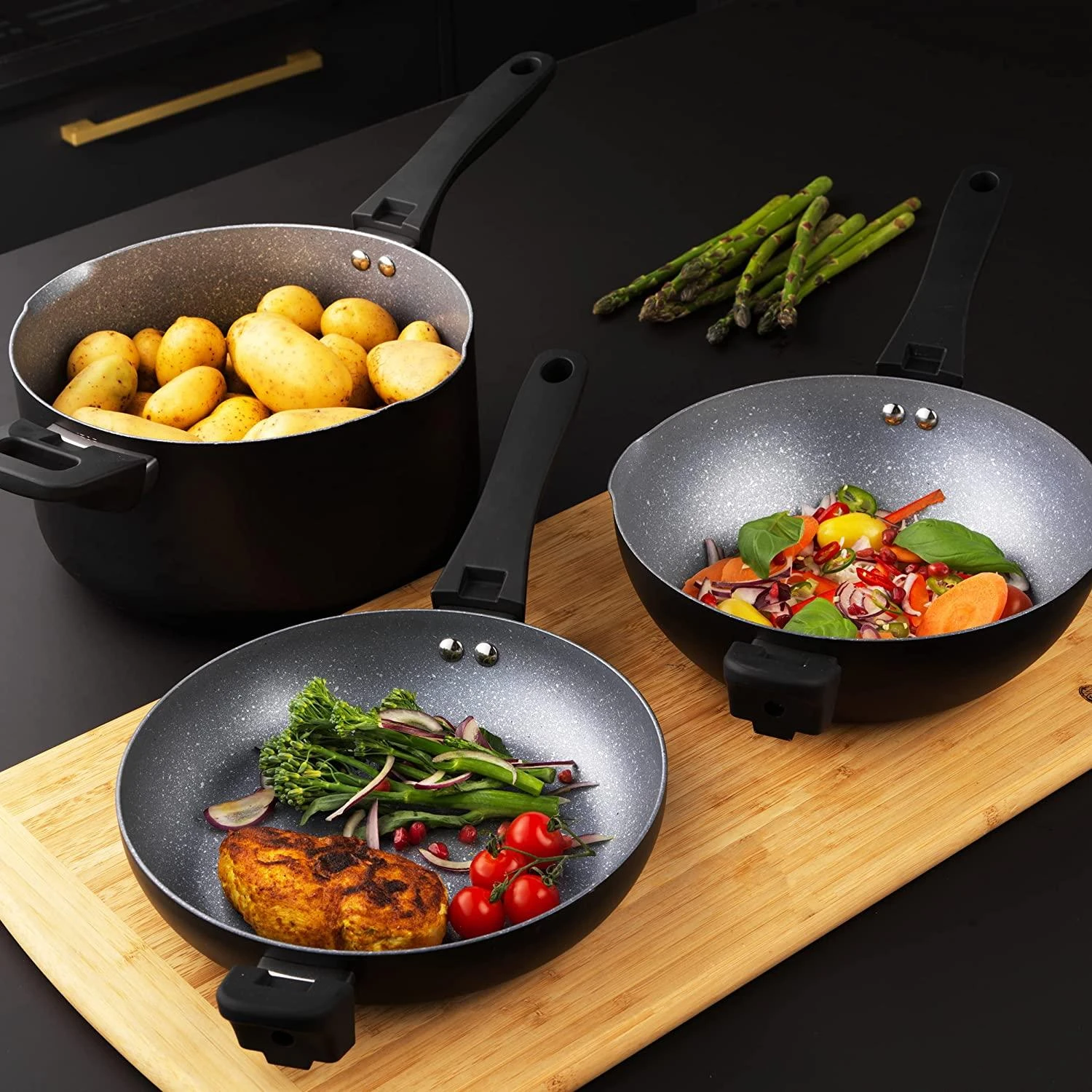 Russell Hobbs RH01840EU7 Stackable metallic marble puodų rinkinys 4pcs