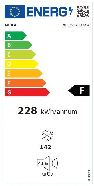 Šaldiklis Midea MDRC207SLF01G (MCF150W) baltas