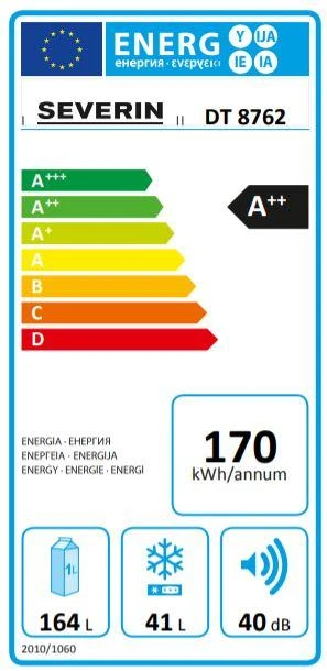 Šaldytuvas Severin DT 8762, 206 l, N-ST, 2kg/24 val., E, Šviežio maisto skyrius, Juoda