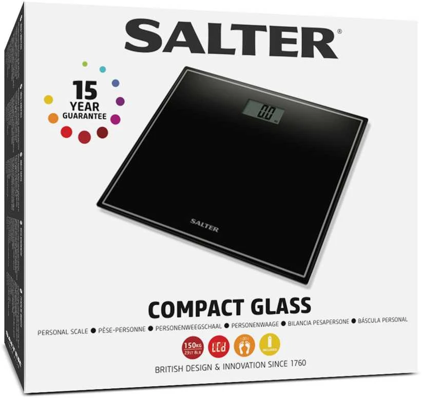 Salter 9207 BCFEU12 kompaktiškos elektroninės vonios svarstyklės, Juodas