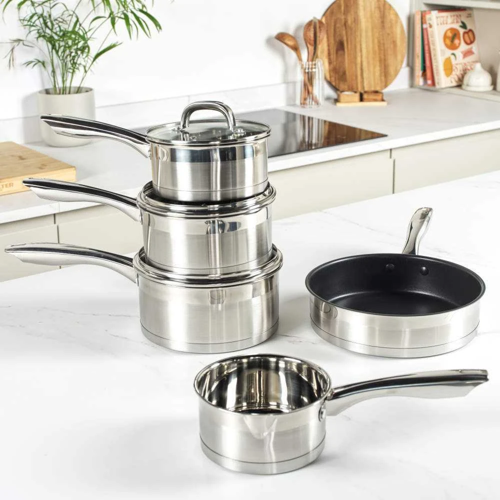 Salter BW06746EU7 „Timeless Collection“ nerūdijančio plieno 5 dalių keptuvių rinkinys