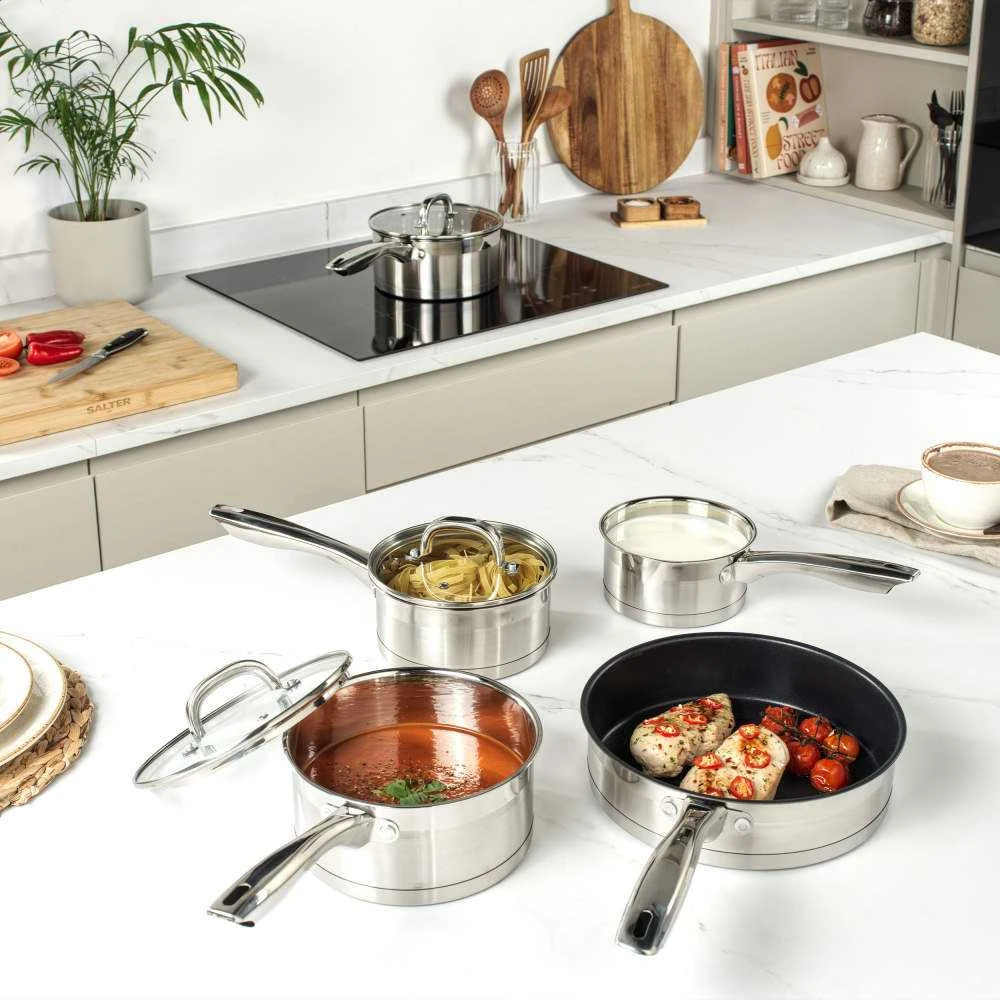 Salter BW06746EU7 „Timeless Collection“ nerūdijančio plieno 5 dalių keptuvių rinkinys