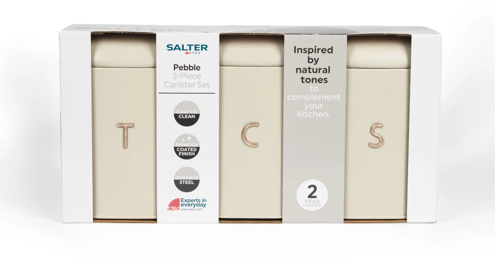 Salter BW13729OEU7 Pebble 3 Piece Canister Set Stone, rusvai gelsvas