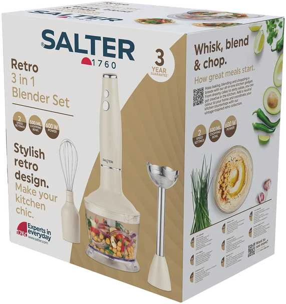 Maišytuvas Salter Maišytuvas Rinkinys 3w1 Salter RETRO Kreminė Ubijanie Miksowanie Misa 500ml Plienas