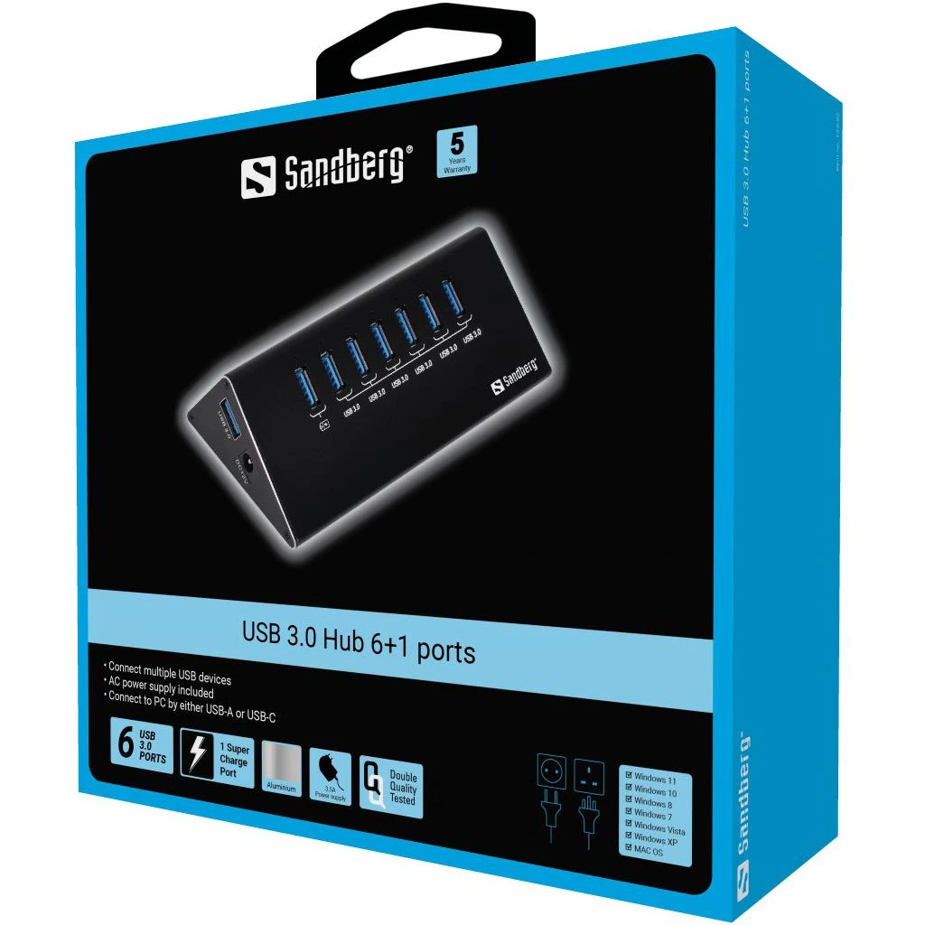 Sandberg USB 3.0 Hub 6+1 prievadai
