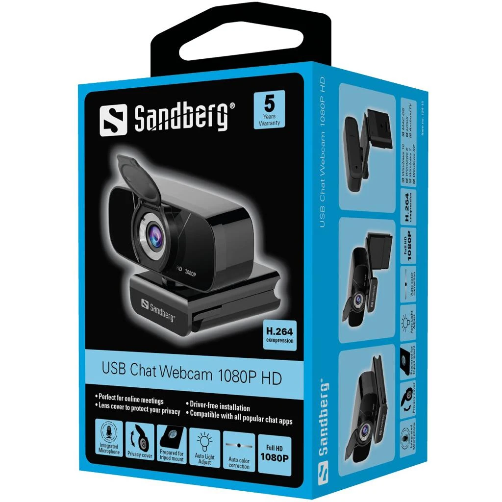 „Sandberg“ USB pokalbių internetinė kamera 1080p HD