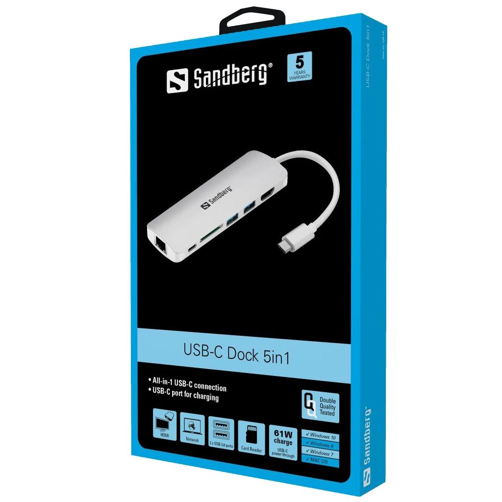 Sandberg 5-in-1 USB-C adapteris pakuotėje