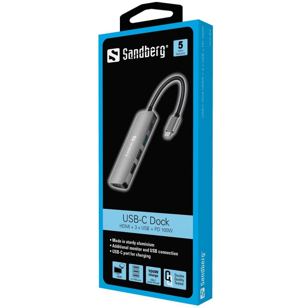 Sandberg USB-C dokas HDMI+3xUSB+PD 100W