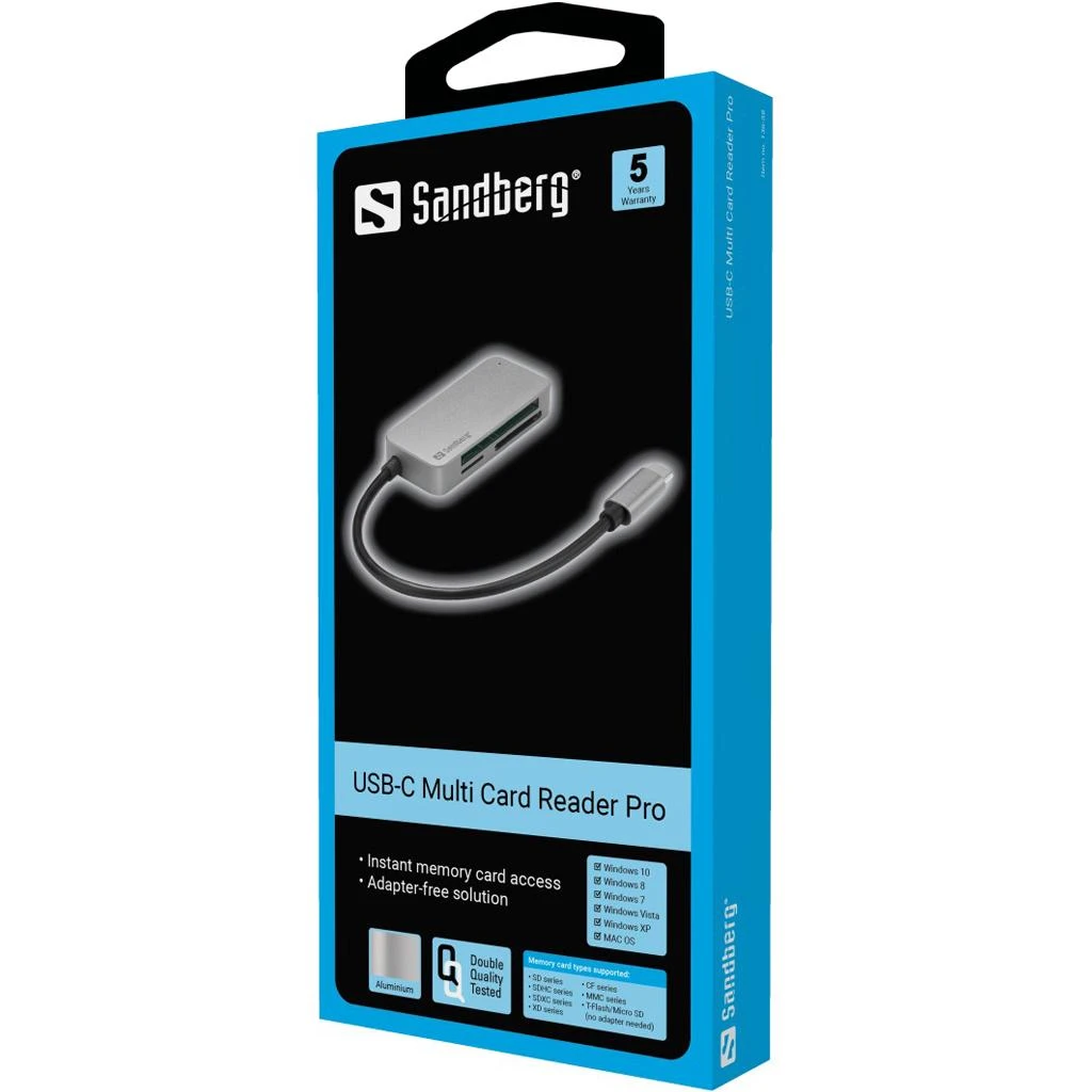 Sandberg USB-C kortelių skaitytuvas originalioje pakuotėje