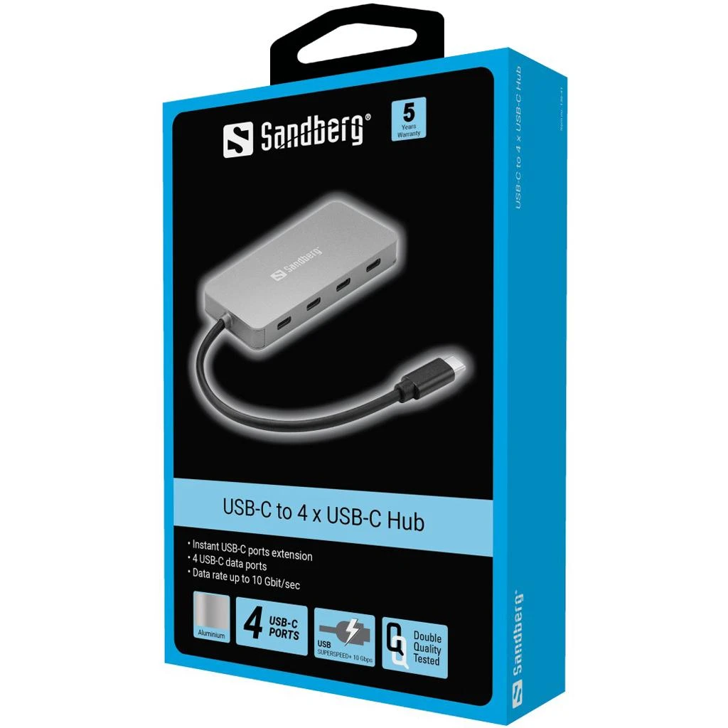 Sandberg 4 prievadų USB-C šakotuvas pakuotėje