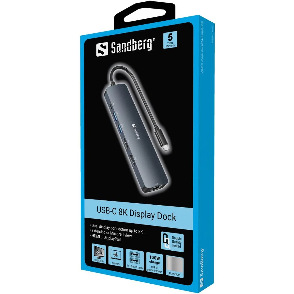 Sandberg USB-C 8K ekrano dokas