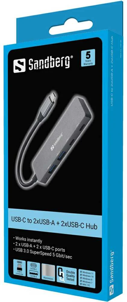 Sandberg USB-C iki 2xUSB-A + 2xUSB-C šakotuvas