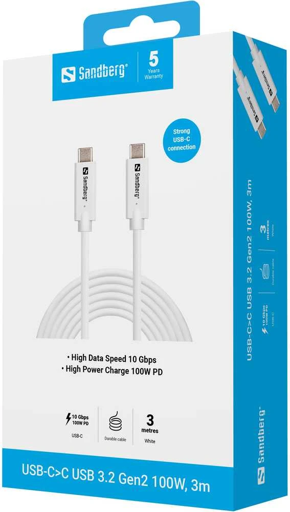 Sandberg USB-C į USB-C kabelis, USB 3.2 Gen2, 100 W, 3 m